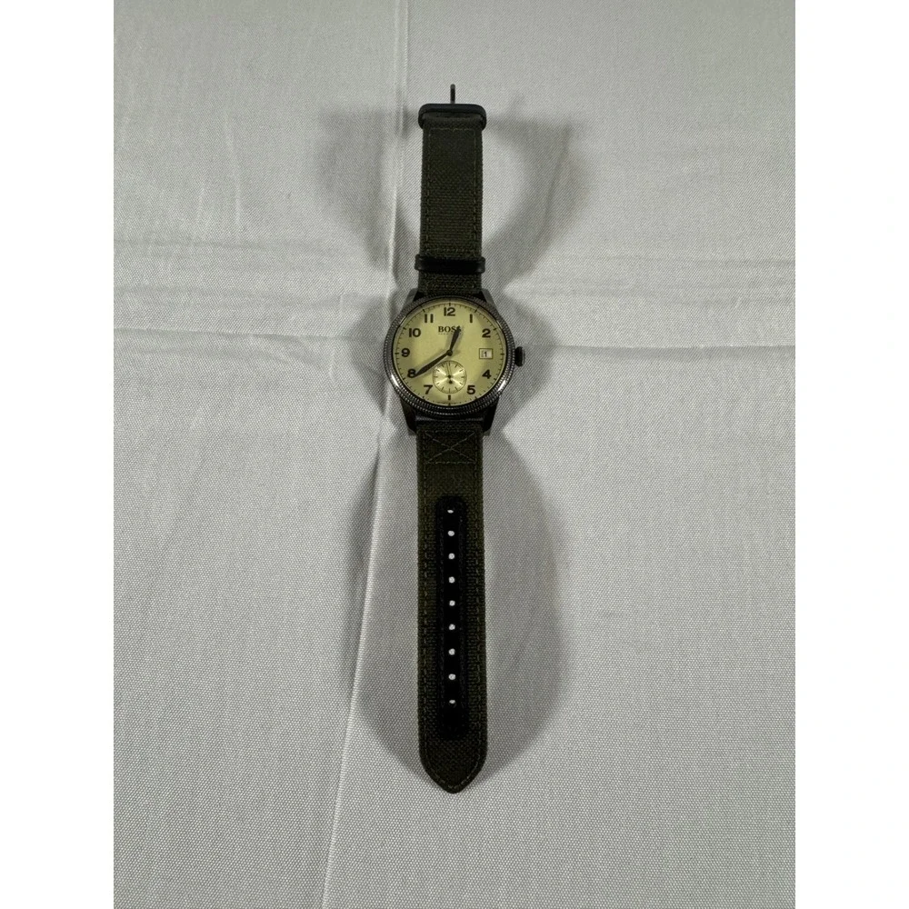 Hugo Boss Watch BOSS Legacy (Model 1513670) Olive Green Canvas Strap Cream Dial